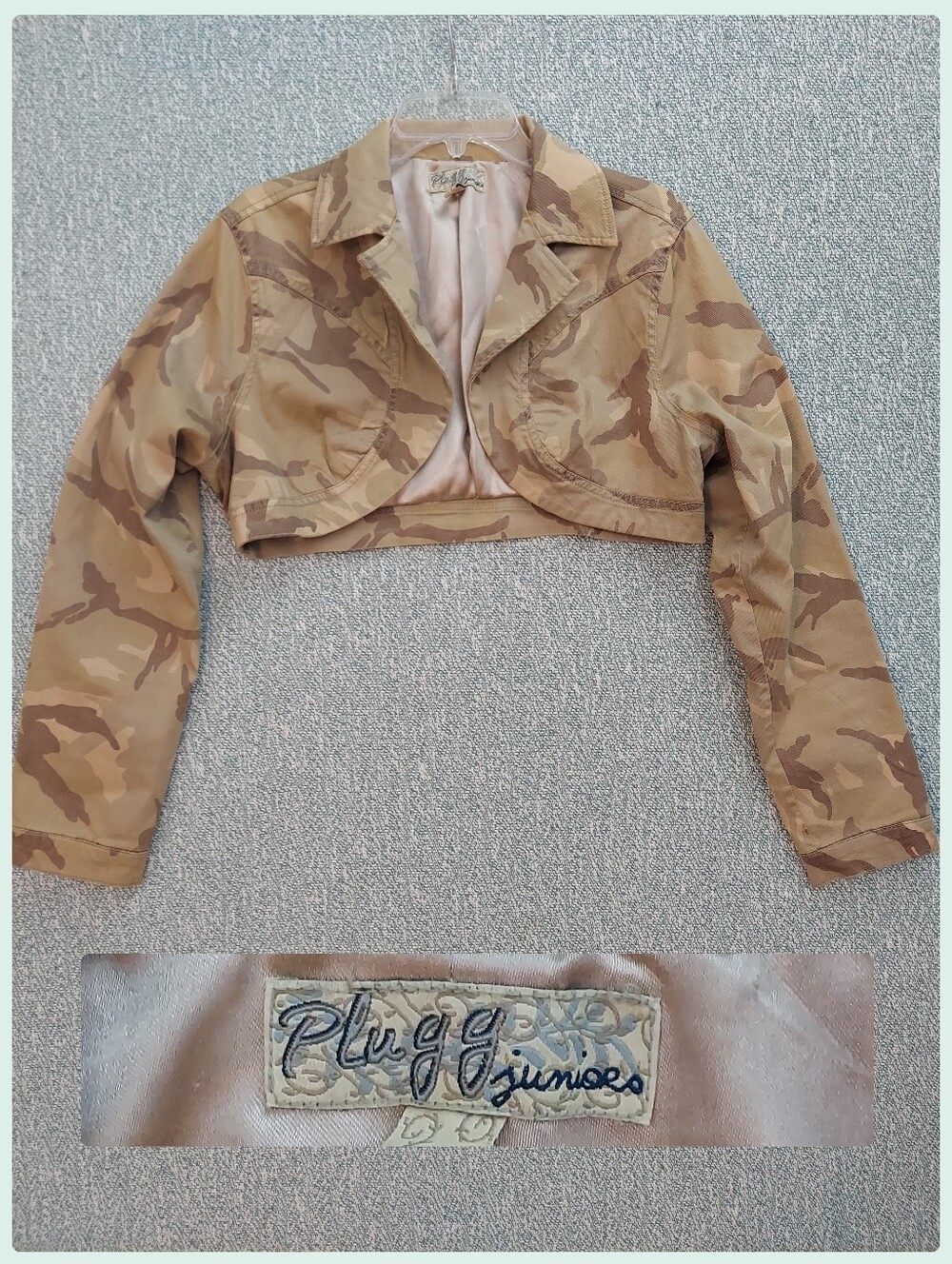 Plugg Cropped Camouflage Jacket in Tan and Brown